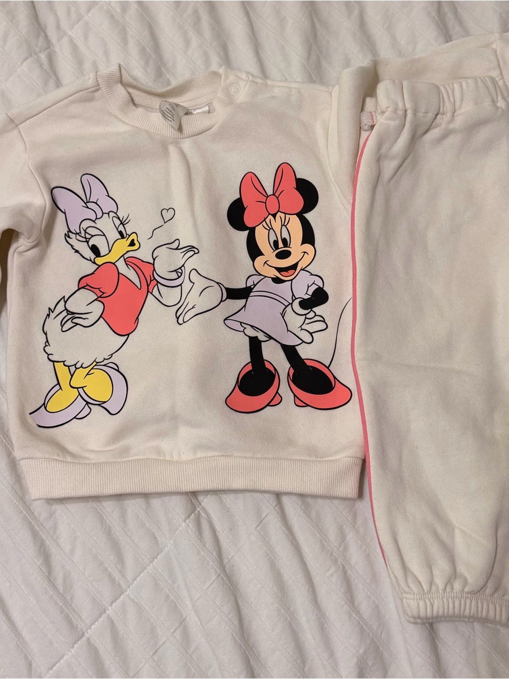 H&M Cream Sweat Set with Minnie & Daisy Graphics and Pink Trim
